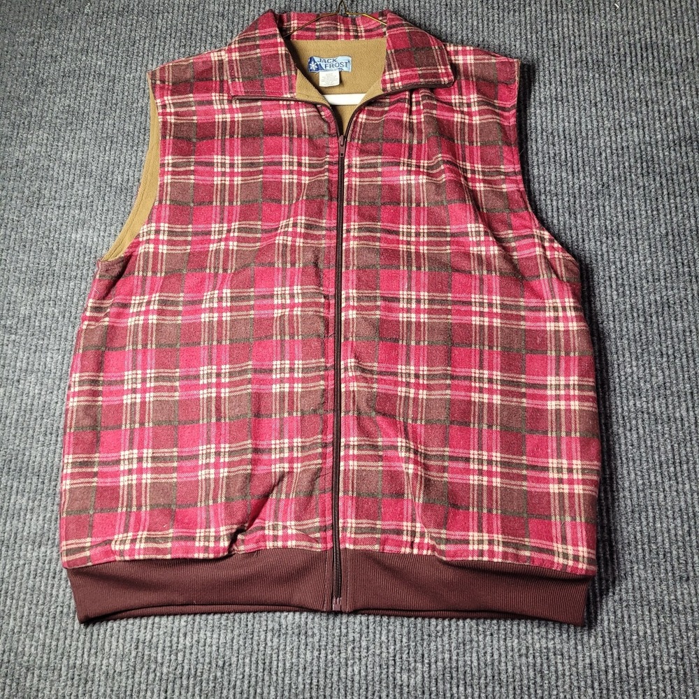 Vtg 90s/Y2K Jack Frost Sleeveless Jacket Zip Up Warm Plaid‎ Vest Sz Med